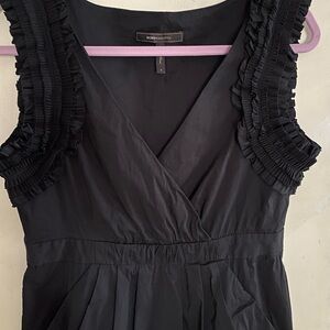 BCBGMaxAzria Black Ruffle-Sleeve V-Neck Dress
